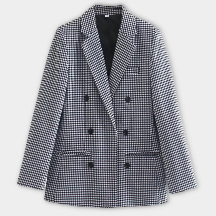 Dobbelspent blazer med hundetannsmønster og stilig design for en sofistikert look.