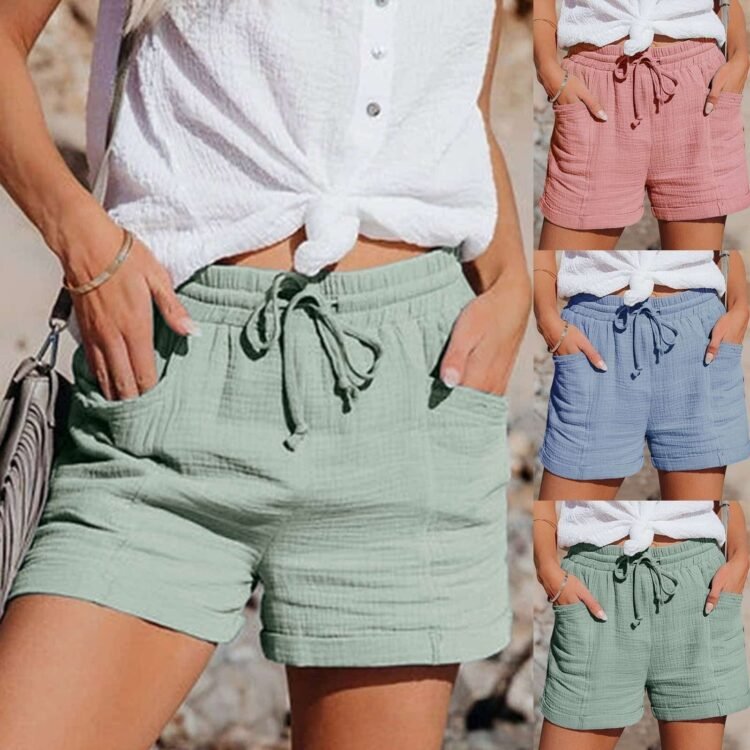 Avslappede dame shorts i grønn, rosa, blå og beige - perfekt for sommerstilen!