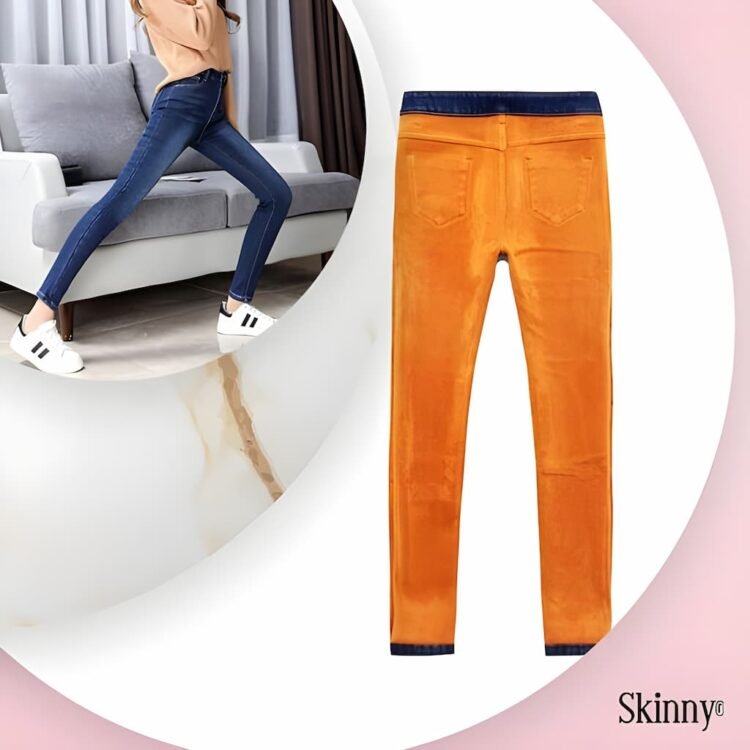 Stilige orange og blå skinny bukser, moderne design og komfortabel passform.